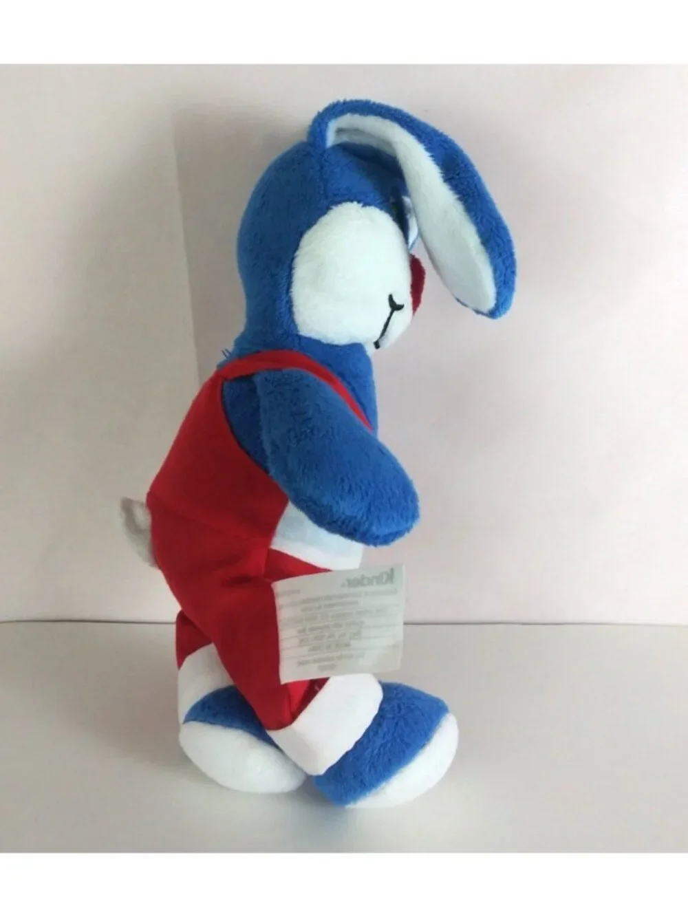 Kinder Blue Bunny Rabbit Wearing Overalls Mascot 10